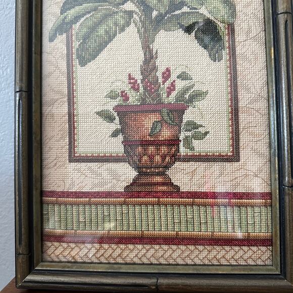 Tiki Cross Stitch Potted Tree FRAMED Wall Decor Completed Vintage - Picture 6 of 12
